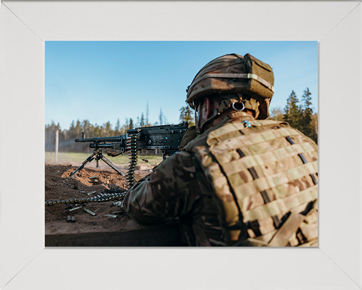 British Army Soldier Firing a GPMG Photo Print Wall Art Military Decor Poster Posters, Prints, & Visual Artwork Hampshire Prints 10 x 8 White Frame No