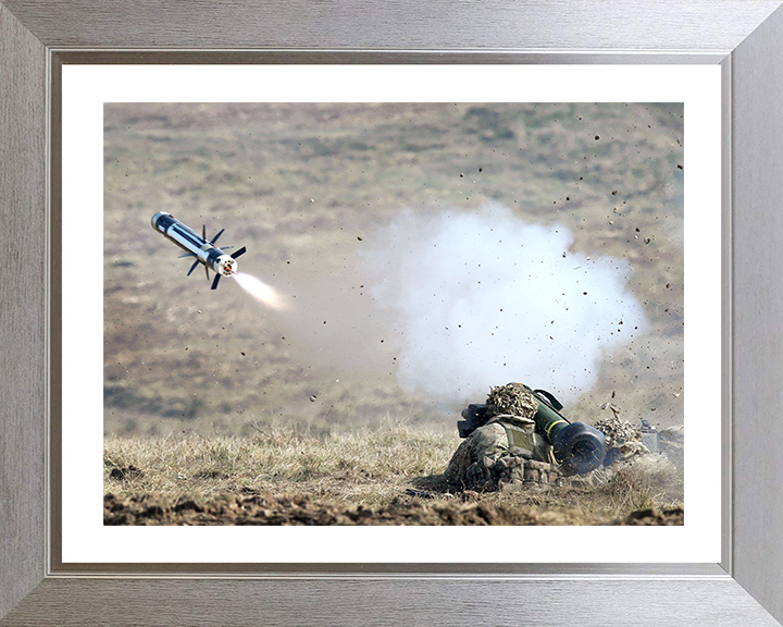 British Army Soldier Firing a Javelin Photo Print Wall Art Military Decor Poster Posters, Prints, & Visual Artwork Hampshire Prints 10 x 8 Silver Frame Yes