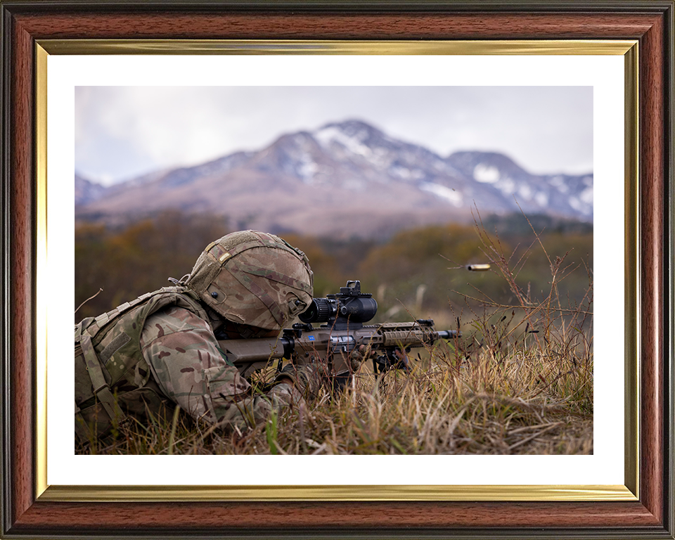 British Army Soldier Firing a L129A1 sharpshooter rifle Photo Print Wall Art Military Decor Posters, Prints, & Visual Artwork Hampshire Prints 10 x 8 Classic Frame Yes