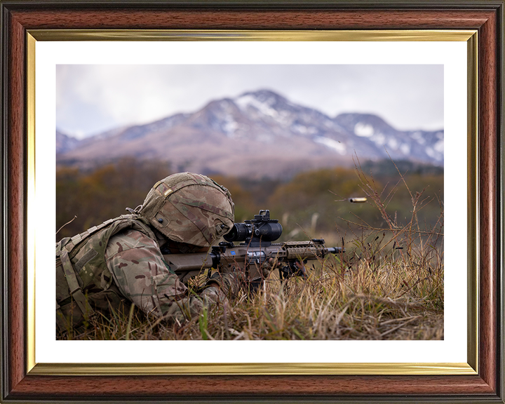 British Army Soldier Firing a L129A1 sharpshooter rifle Photo Print Wall Art Military Decor Posters, Prints, & Visual Artwork Hampshire Prints 10 x 8 Classic Frame Yes