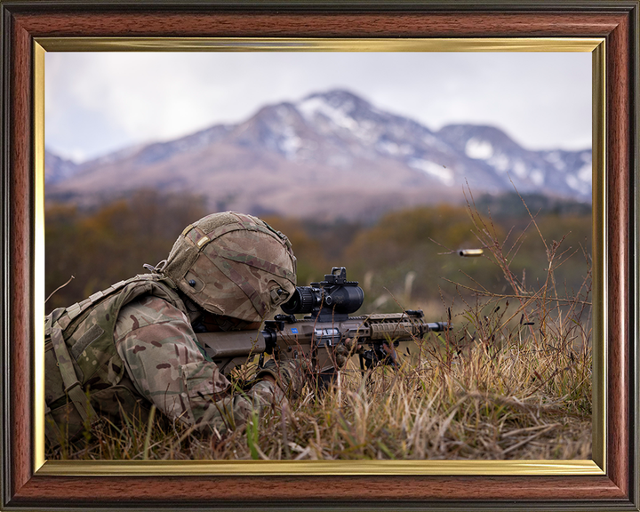 British Army Soldier Firing a L129A1 sharpshooter rifle Photo Print Wall Art Military Decor Posters, Prints, & Visual Artwork Hampshire Prints 10 x 8 Classic Frame No