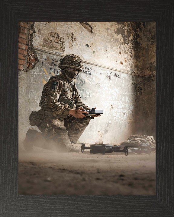 British Army Soldier Flies a drone Photo Print Wall Art Military Decor Poster Posters, Prints, & Visual Artwork Hampshire Prints 10 x 8 Black Frame No