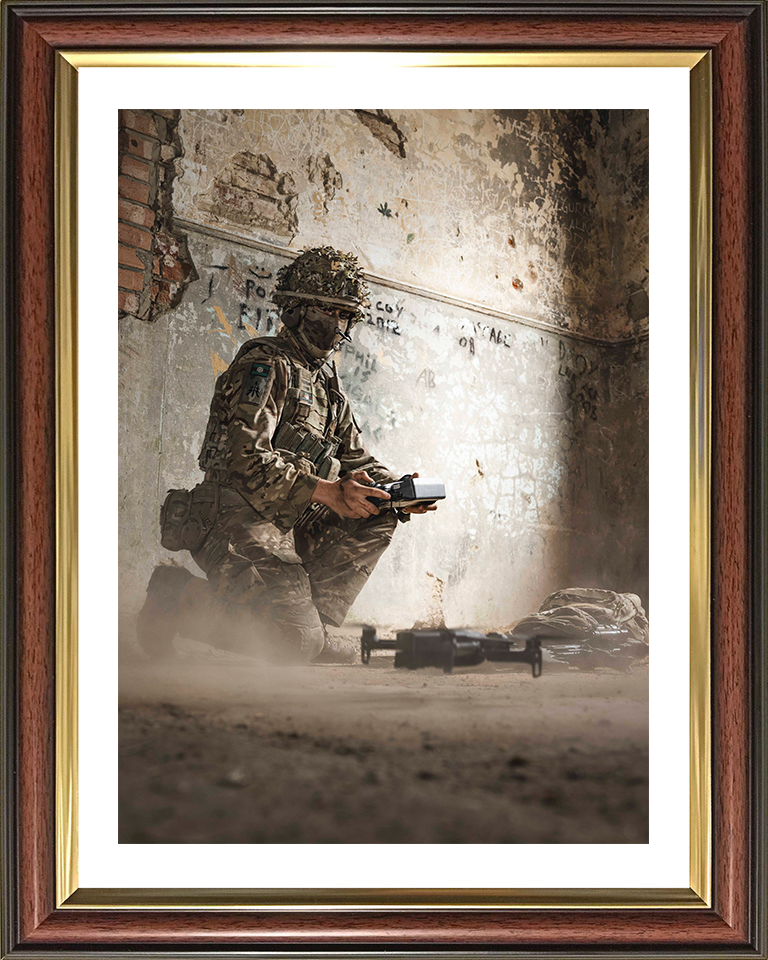 British Army Soldier Flies a drone Photo Print Wall Art Military Decor Poster Posters, Prints, & Visual Artwork Hampshire Prints 10 x 8 Classic Frame Yes