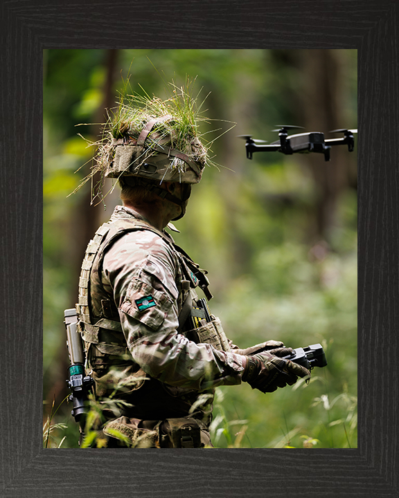 British Army Soldier Flies an Anafi camera drone Photo Print Wall Art Military Decor Posters, Prints, & Visual Artwork Hampshire Prints 10 x 8 Black Frame No