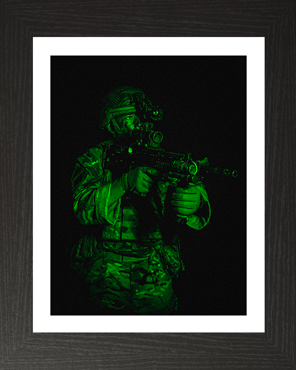 British Army Soldier Green Light Portrait Photo Print Wall Art Military Decor Poster Posters, Prints, & Visual Artwork Hampshire Prints 10 x 8 Black Frame Yes