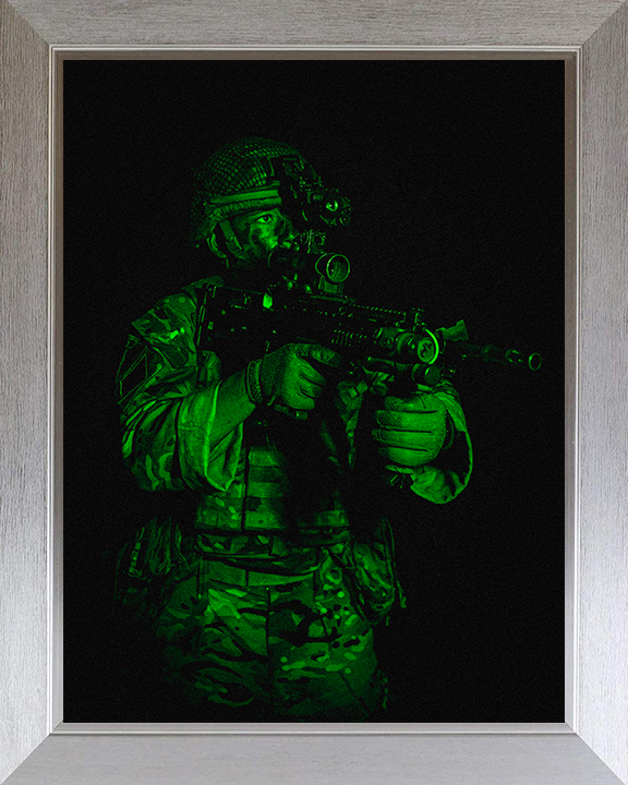 British Army Soldier Green Light Portrait Photo Print Wall Art Military Decor Poster Posters, Prints, & Visual Artwork Hampshire Prints 10 x 8 Silver Frame No