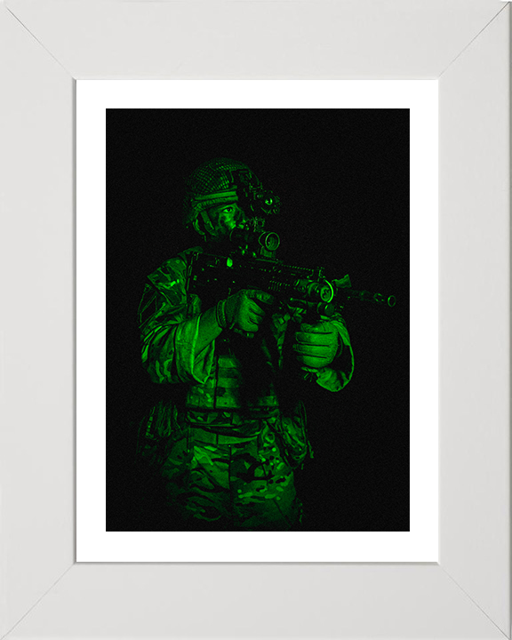 British Army Soldier Green Light Portrait Photo Print Wall Art Military Decor Poster Posters, Prints, & Visual Artwork Hampshire Prints 10 x 8 White Frame Yes