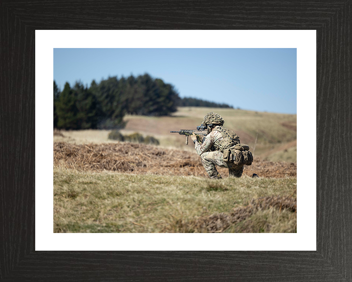 British Army Soldier Kneeling and Firing Photo Print Wall Art Military Decor Poster Posters, Prints, & Visual Artwork Hampshire Prints 10 x 8 Black Frame Yes