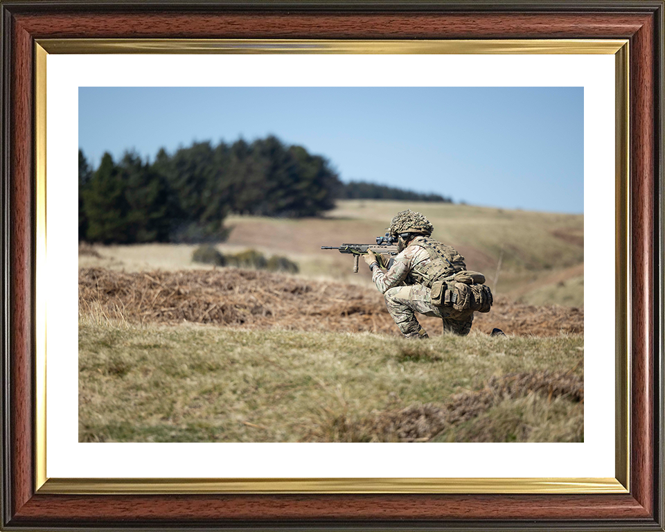 British Army Soldier Kneeling and Firing Photo Print Wall Art Military Decor Poster Posters, Prints, & Visual Artwork Hampshire Prints 10 x 8 Classic Frame Yes