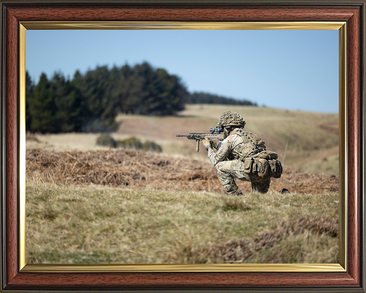 British Army Soldier Kneeling and Firing Photo Print Wall Art Military Decor Poster Posters, Prints, & Visual Artwork Hampshire Prints 10 x 8 Classic Frame No
