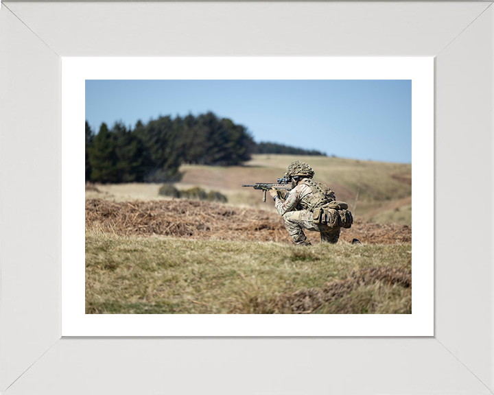 British Army Soldier Kneeling and Firing Photo Print Wall Art Military Decor Poster Posters, Prints, & Visual Artwork Hampshire Prints 10 x 8 White Frame Yes