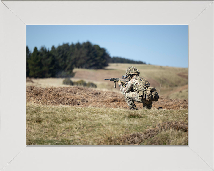 British Army Soldier Kneeling and Firing Photo Print Wall Art Military Decor Poster Posters, Prints, & Visual Artwork Hampshire Prints 10 x 8 White Frame No