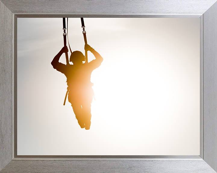 British Army Soldier Parachuting at sunset Photo Print Wall Art Military Decor Poster Posters, Prints, & Visual Artwork Hampshire Prints 10 x 8 Silver Frame No