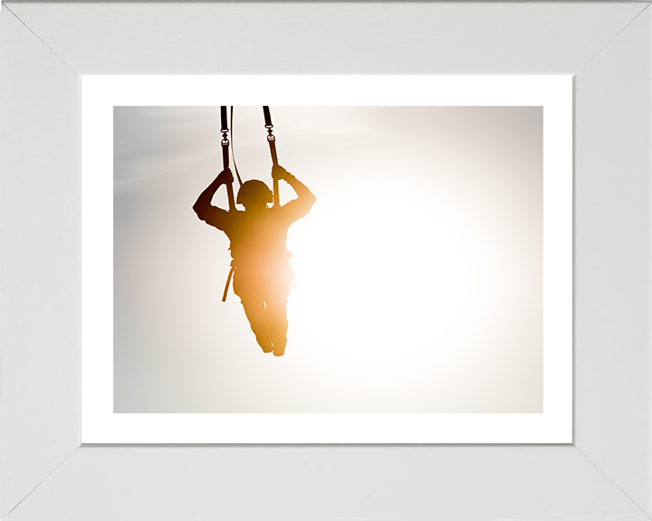 British Army Soldier Parachuting at sunset Photo Print Wall Art Military Decor Poster Posters, Prints, & Visual Artwork Hampshire Prints 10 x 8 White Frame Yes