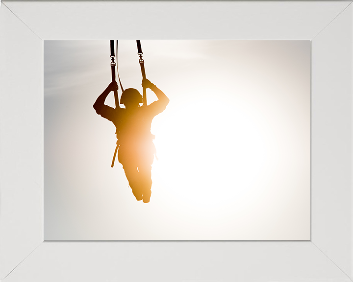 British Army Soldier Parachuting at sunset Photo Print Wall Art Military Decor Poster Posters, Prints, & Visual Artwork Hampshire Prints 10 x 8 White Frame No