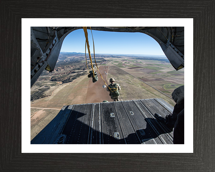 British Army Soldier Parachuting from a Chinook Helicopter Photo Print Wall Art Military Decor Posters, Prints, & Visual Artwork Hampshire Prints 10 x 8 Black Frame Yes