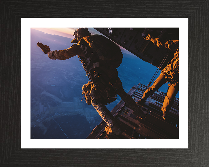 British Army Soldier Parachuting over Estonia Photo Print Wall Art Military Decor Posters, Prints, & Visual Artwork Hampshire Prints 10 x 8 Black Frame Yes