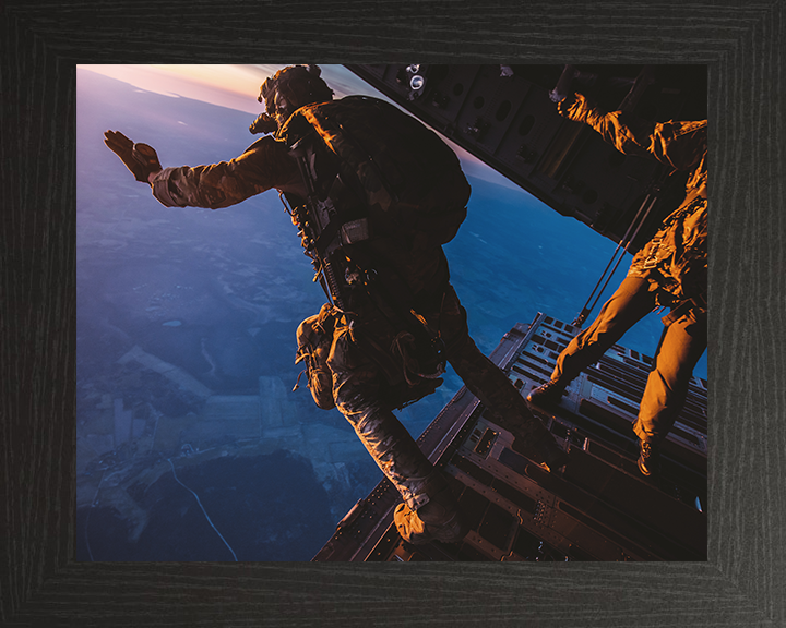 British Army Soldier Parachuting over Estonia Photo Print Wall Art Military Decor Posters, Prints, & Visual Artwork Hampshire Prints 10 x 8 Black Frame No