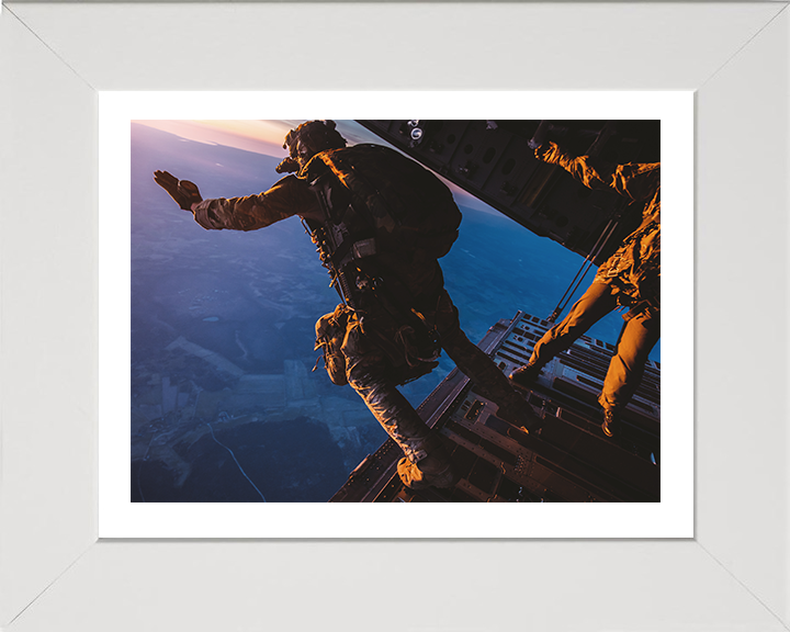 British Army Soldier Parachuting over Estonia Photo Print Wall Art Military Decor Posters, Prints, & Visual Artwork Hampshire Prints 10 x 8 White Frame Yes