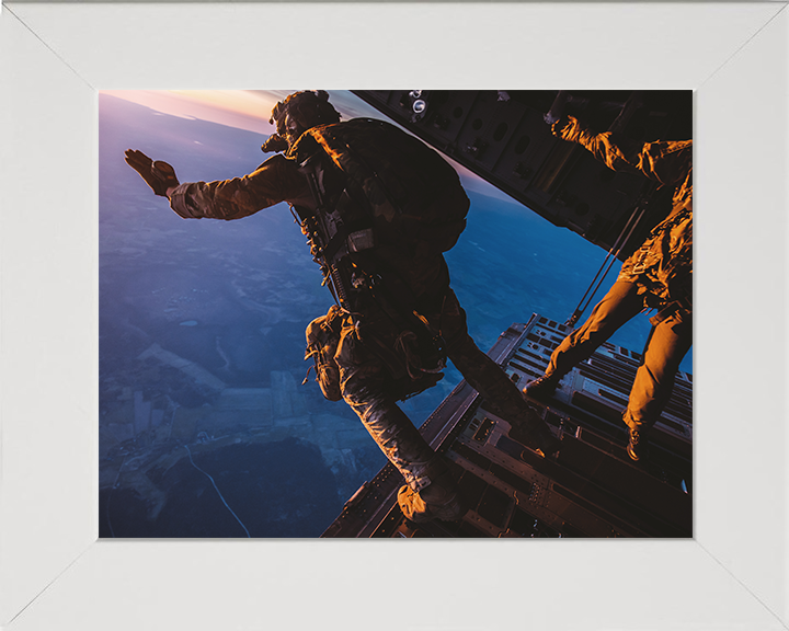 British Army Soldier Parachuting over Estonia Photo Print Wall Art Military Decor Posters, Prints, & Visual Artwork Hampshire Prints 10 x 8 White Frame No