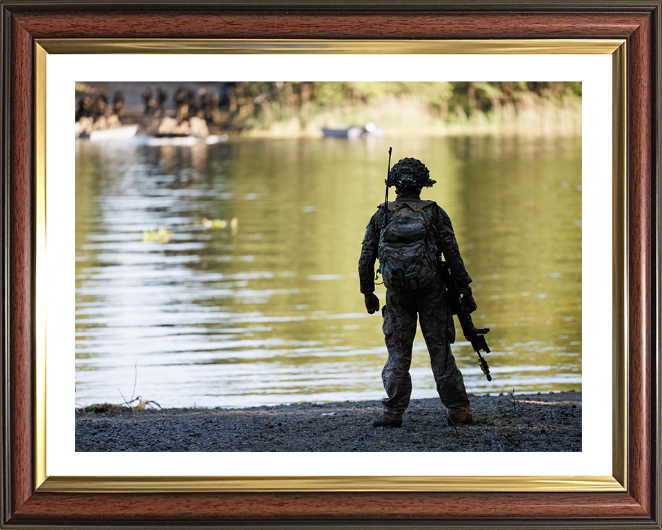 British Army Soldier River Crossing Photo Print Wall Art Military Decor Poster Posters, Prints, & Visual Artwork Hampshire Prints 10 x 8 Classic Frame Yes