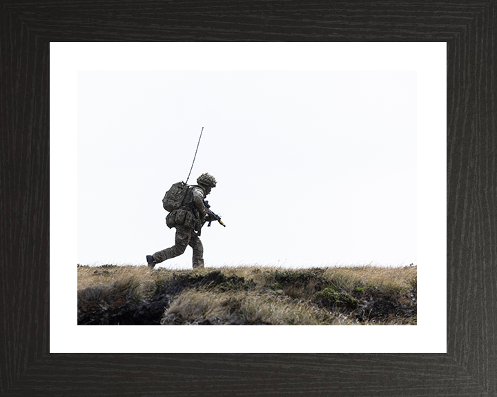 British Army Soldier Running with Rifle Photo Print Wall Art Military Decor Poster Posters, Prints, & Visual Artwork Hampshire Prints 10 x 8 Black Frame Yes