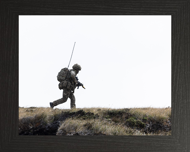 British Army Soldier Running with Rifle Photo Print Wall Art Military Decor Poster Posters, Prints, & Visual Artwork Hampshire Prints 10 x 8 Black Frame No