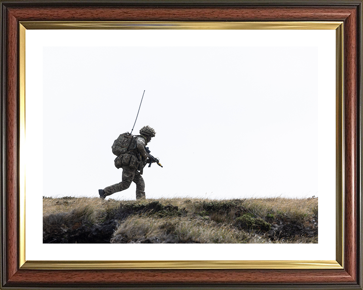 British Army Soldier Running with Rifle Photo Print Wall Art Military Decor Poster Posters, Prints, & Visual Artwork Hampshire Prints 10 x 8 Classic Frame Yes