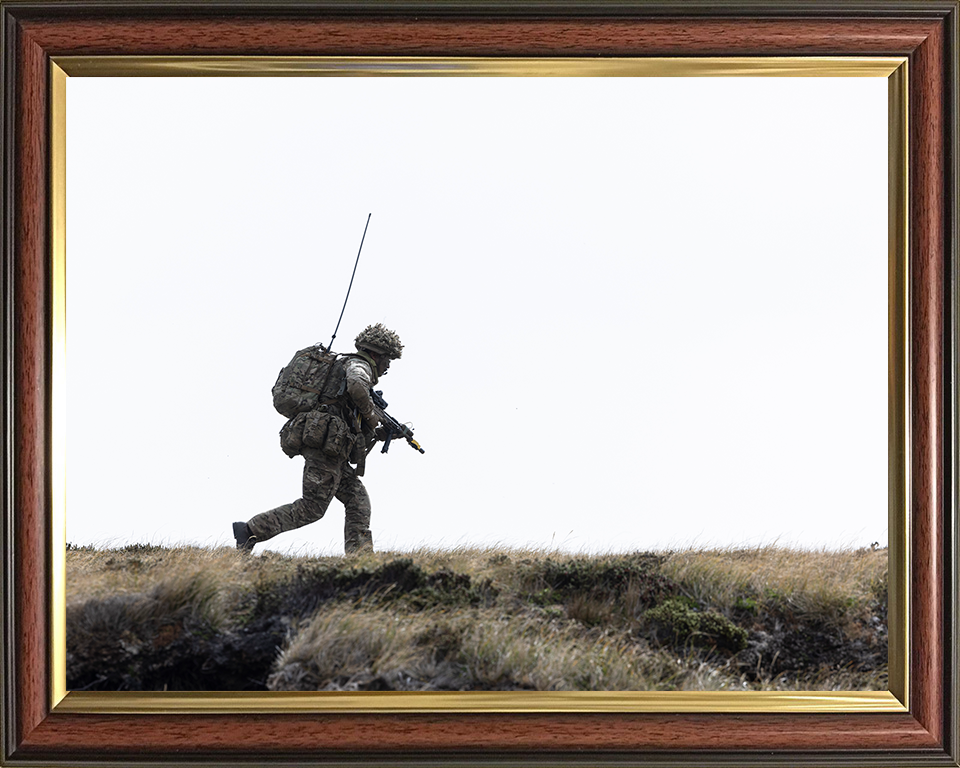 British Army Soldier Running with Rifle Photo Print Wall Art Military Decor Poster Posters, Prints, & Visual Artwork Hampshire Prints 10 x 8 Classic Frame No
