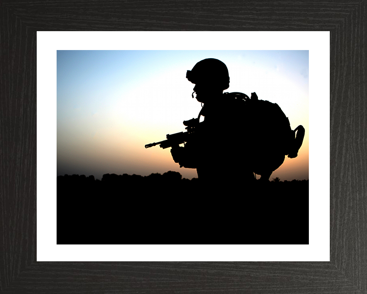 British Army Soldier Silhouette at sunset Photo Print Wall Art Military Decor Posters, Prints, & Visual Artwork Hampshire Prints 10 x 8 Black Frame Yes