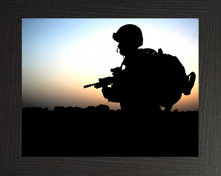 British Army Soldier Silhouette at sunset Photo Print Wall Art Military Decor Posters, Prints, & Visual Artwork Hampshire Prints 10 x 8 Black Frame No