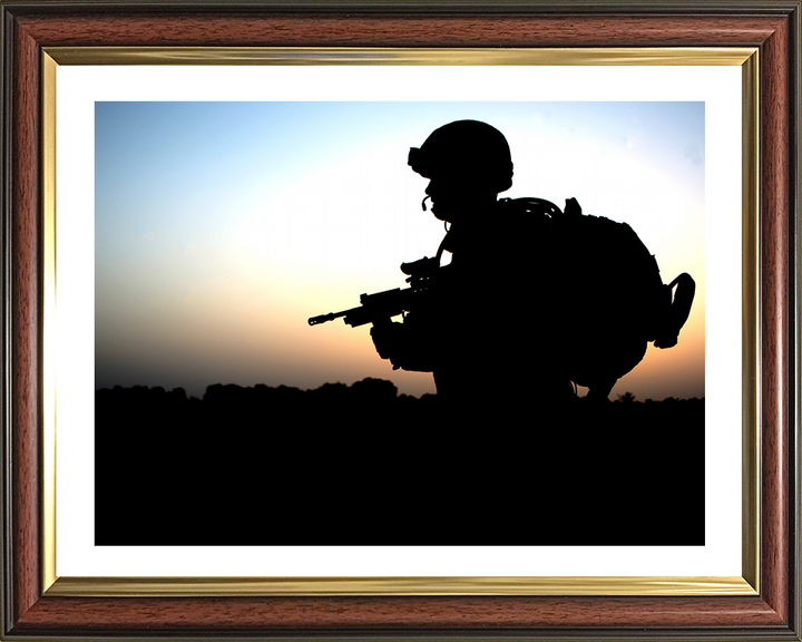 British Army Soldier Silhouette at sunset Photo Print Wall Art Military Decor Posters, Prints, & Visual Artwork Hampshire Prints 10 x 8 Classic Frame Yes
