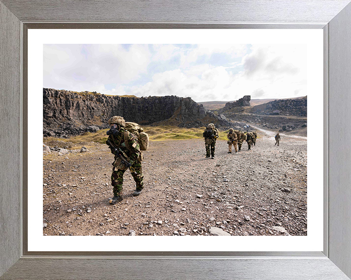 British Army Soldier Tabbing with Gas Masks Photo Print Wall Art Military Decor Posters, Prints, & Visual Artwork Hampshire Prints 10 x 8 Silver Frame Yes