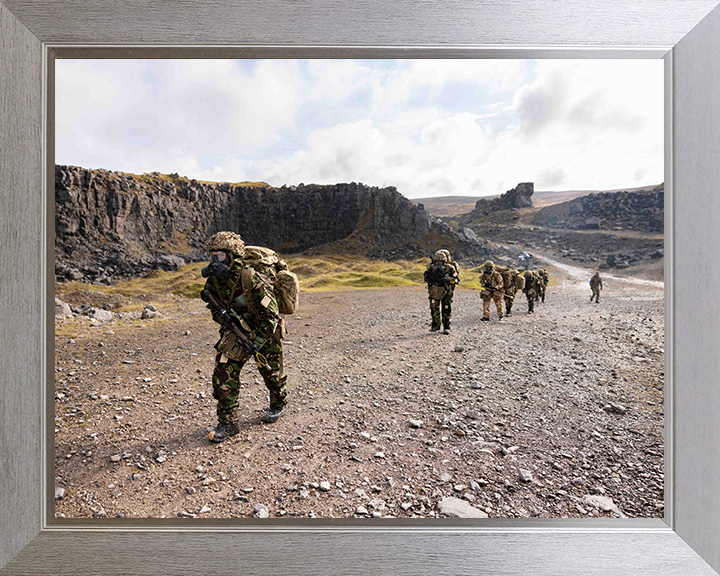 British Army Soldier Tabbing with Gas Masks Photo Print Wall Art Military Decor Posters, Prints, & Visual Artwork Hampshire Prints 10 x 8 Silver Frame No