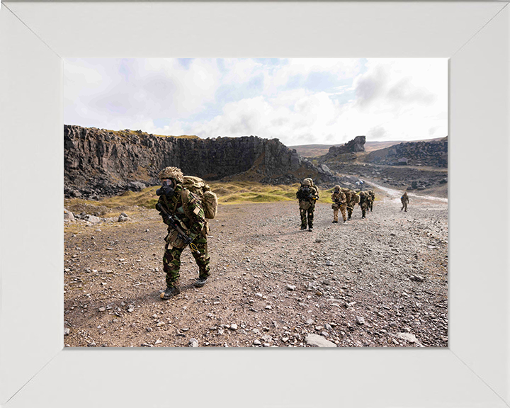 British Army Soldier Tabbing with Gas Masks Photo Print Wall Art Military Decor Posters, Prints, & Visual Artwork Hampshire Prints 10 x 8 White Frame No
