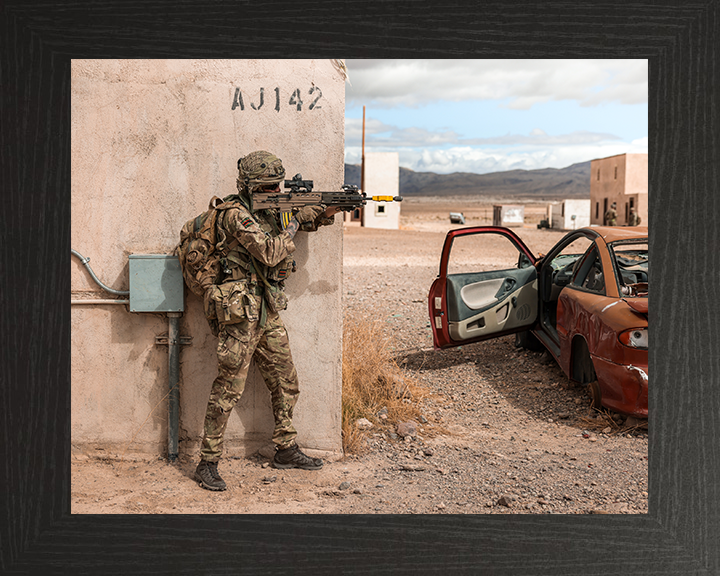 Rifleman with rifle in the supporting standing position Photo Print - British Army Posters, Prints, & Visual Artwork Hampshire Prints 10 x 8 Black Frame No