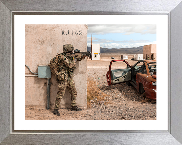 Rifleman with rifle in the supporting standing position Photo Print - British Army Posters, Prints, & Visual Artwork Hampshire Prints 10 x 8 Silver Frame Yes