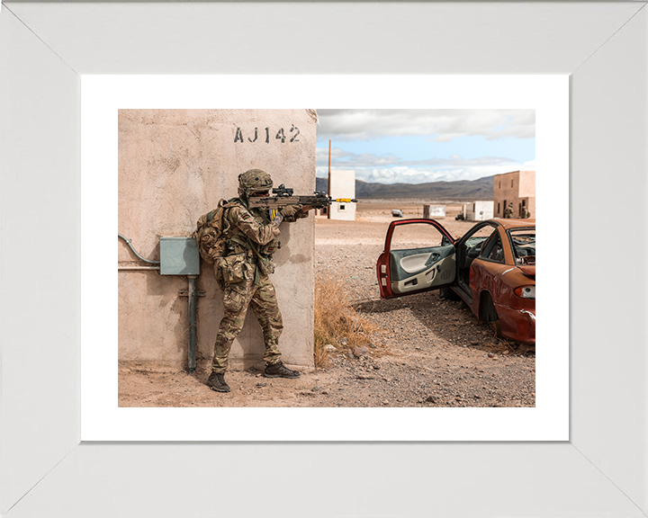 Rifleman with rifle in the supporting standing position Photo Print - British Army Posters, Prints, & Visual Artwork Hampshire Prints 10 x 8 White Frame Yes