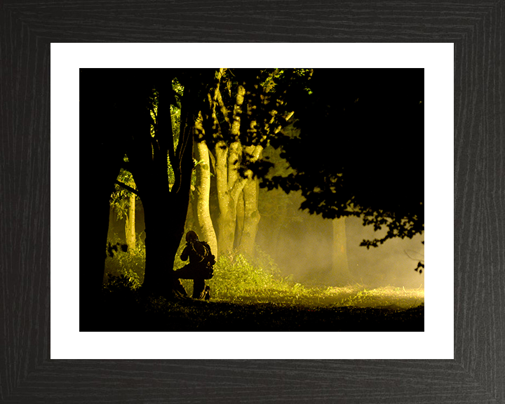 British Army Soldier Woodland Silhouette Photo Print Wall Art Military Decor Posters, Prints, & Visual Artwork Hampshire Prints 10 x 8 Black Frame Yes