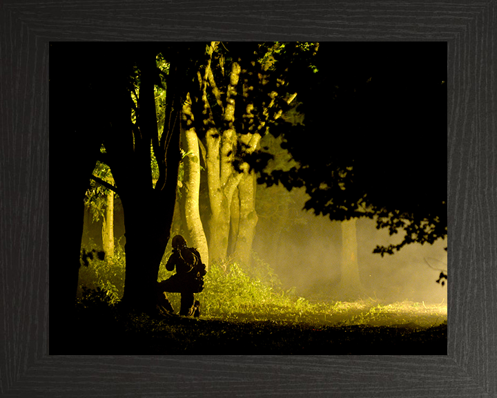 British Army Soldier Woodland Silhouette Photo Print Wall Art Military Decor Posters, Prints, & Visual Artwork Hampshire Prints 10 x 8 Black Frame No