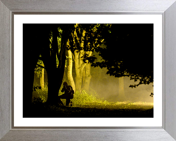 British Army Soldier Woodland Silhouette Photo Print Wall Art Military Decor Posters, Prints, & Visual Artwork Hampshire Prints 10 x 8 Silver Frame Yes