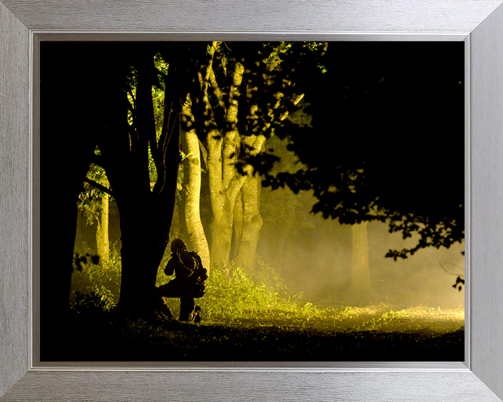 British Army Soldier Woodland Silhouette Photo Print Wall Art Military Decor Posters, Prints, & Visual Artwork Hampshire Prints 10 x 8 Silver Frame No