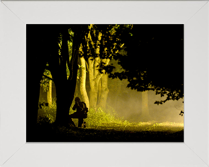 British Army Soldier Woodland Silhouette Photo Print Wall Art Military Decor Posters, Prints, & Visual Artwork Hampshire Prints 10 x 8 White Frame No