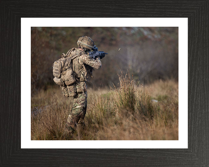 British Army Soldier firing an SA80-A3 rifle Photo Print Wall Art Military Decor Posters, Prints, & Visual Artwork Hampshire Prints 10 x 8 Black Frame Yes