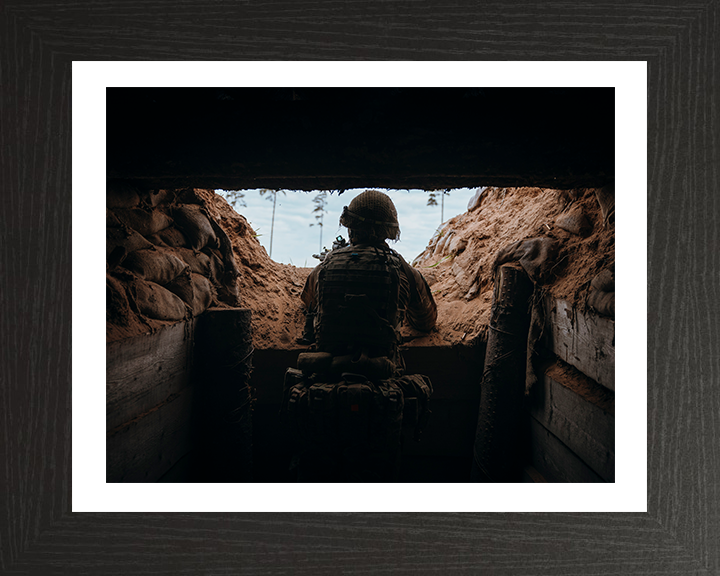 British Army Soldier in a Trench Photo Print Wall Art Military Decor Poster Posters, Prints, & Visual Artwork Hampshire Prints 10 x 8 Black Frame Yes