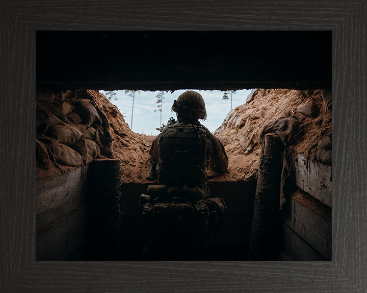 British Army Soldier in a Trench Photo Print Wall Art Military Decor Poster Posters, Prints, & Visual Artwork Hampshire Prints 10 x 8 Black Frame No
