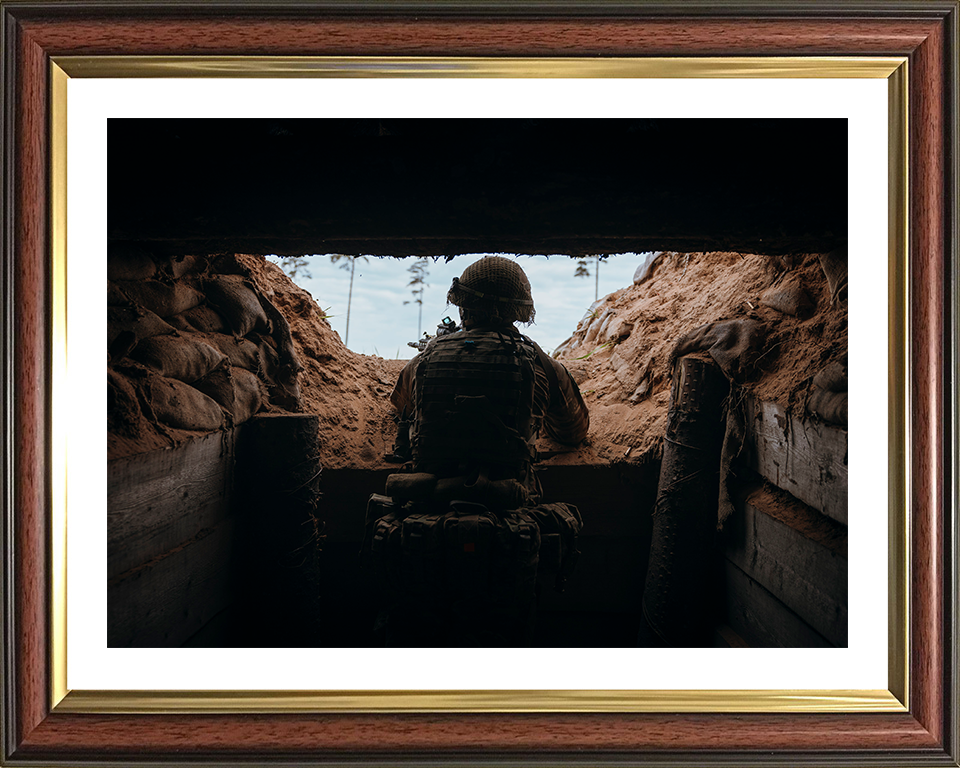 British Army Soldier in a Trench Photo Print Wall Art Military Decor Poster Posters, Prints, & Visual Artwork Hampshire Prints 10 x 8 Classic Frame Yes
