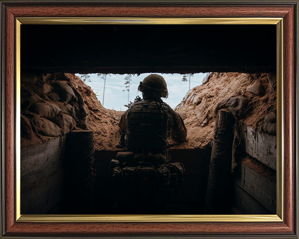 British Army Soldier in a Trench Photo Print Wall Art Military Decor Poster Posters, Prints, & Visual Artwork Hampshire Prints 10 x 8 Classic Frame No
