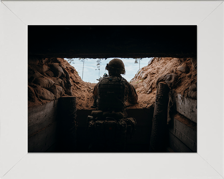British Army Soldier in a Trench Photo Print Wall Art Military Decor Poster Posters, Prints, & Visual Artwork Hampshire Prints 10 x 8 White Frame No