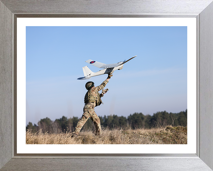 British Army Soldier launches the PUMA UAS Photo Print Wall Art Military Poster Posters, Prints, & Visual Artwork Hampshire Prints 10 x 8 Silver Frame Yes